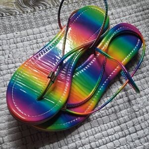 Rainbow Gradient Patent Thong Sandals